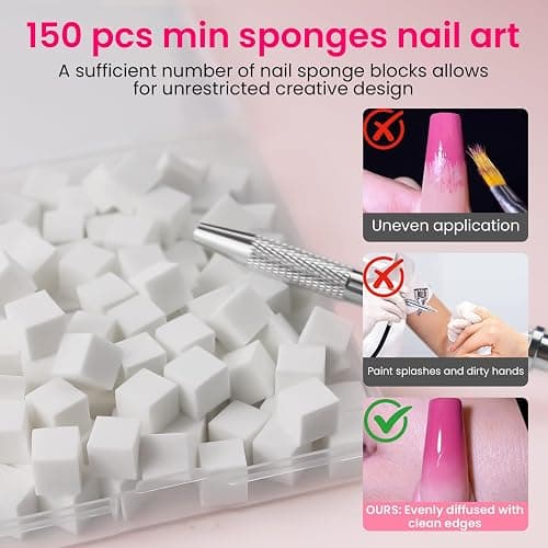 ESUOHYM 150 PCS Soft Nail Sponges For Ombre and Aura with Grabbing Pen Nail Art Brushes for Blending Ombre Gel Nail Tech Design Manicure Tools Accessories Supplies for Salon and Home White thumbnail 3