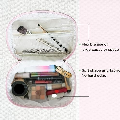 Sminra Makeup Bag Large Travel Quilted Cosmetic Makeup Bag Organizer, Floral Cotton Coquette Aesthetic Toiletry Bag for Women Girls (Pink Bow Flowers-L) thumbnail 6