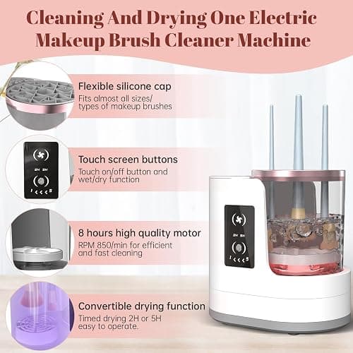 3 IN 1 Electric Makeup Brush Cleaner Machine With Makeup Brush Dryer-Holder-Portable Automatic USB Cosmetic Brushes Cleaner Tool for All Size Beauty Makeup Brush Set,Contour, Eyeshadow, Blush Brush thumbnail 2