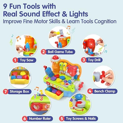 SunnyPal Toys for 1 Year Old Boy Birthday Gift, 9 in 1 Multifunction Music Workbench Learning Toy for Toddlers 1-3, Baby Toys 12-18 Months with Early Educational Sound Shape, Easter Basket Stuffers thumbnail 4