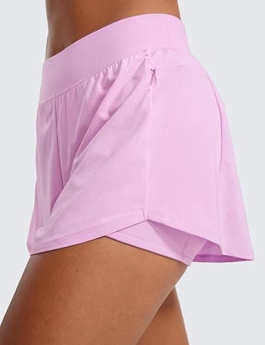 CRZ YOGA Double Layer Running Shorts for Women 3" High Waisted 2 in 1 for Athletic Tennis Workout with Zip Pockets thumbnail 4