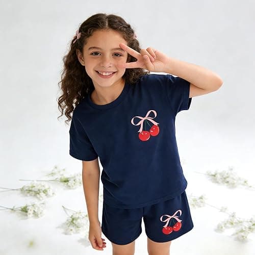 Zylvae Kid Girl 6-11 Years Summer 2-Piece Outfit Set - Daisy/Bow Print Top & Patterned Shorts Clothing Set thumbnail 2