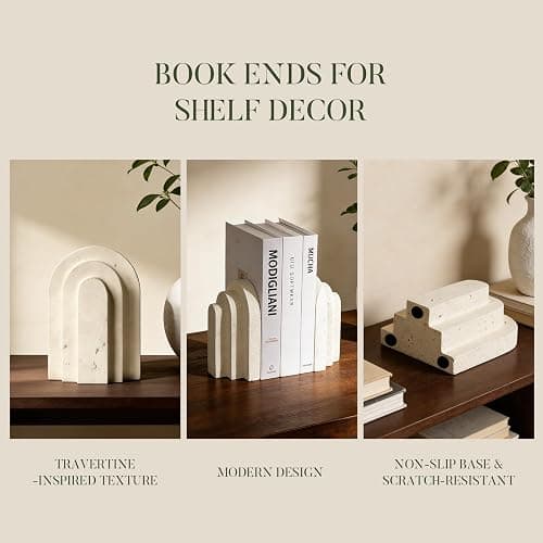 Havmorph Book Ends for Heavy Books, Beige Modern Pleasing Layered Arch Design Aesthetic Bookend Decorative, Concrete Book Ends to Hold Books Heavy Duty for Bookshelf Decor, Home Decor, Office Decor thumbnail 3