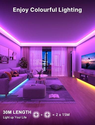 30M LED Strip Lights, Ultra Long Bluetooth RGB Light Strips with Remote & App Control, Colour Changing Tape Lights, Music Sync Dimmable Lighting for Bedroom, Living Room, Gaming Room & Christmas Decor thumbnail 5