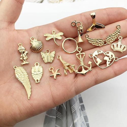 100Pcs Charms for Jewellery Making,Gold Charms for Crafting,Bulk Vintage-Inspired Jewelry Charm Set,Mixed Enamel Pendants for Bracelet Making,Necklace DIY,Earrings&Bag Accessories Craft Party Supplies thumbnail 6