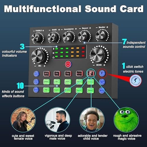 Podcast Equipment Bundle, BM800 Podcast Microphone Bundle with V8s Voice Changer, Condenser Microphone Recording Studio Package for Podcasting Live Streaming Singing PC Mobile TikTok YouTube thumbnail 4