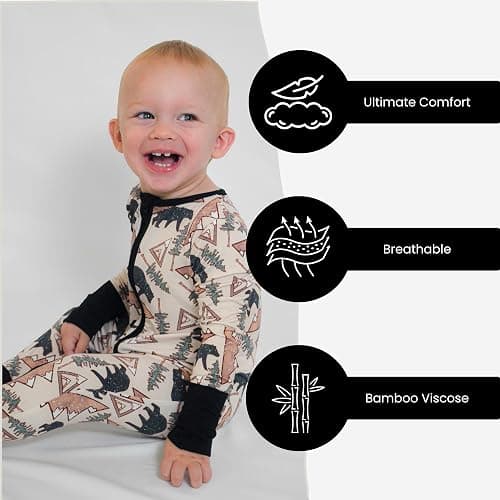 ITSY BITSY BOUTIQUE Viscose Bamboo Baby Pajamas - Boys and Girls Footie Sleeper Convertible 2-Way Zipper Sleeper - 0-3 Months - Rocky Ridge thumbnail 3