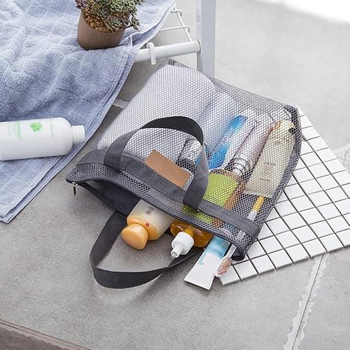 Pebipoo Mesh Shower Caddy, Quick Dry Portable Tote with Zipper and Inner Pocket, Beach Bag, Lightweight Bath Organizer for College Dorm, Swimming, Gym, Beach, Travel (Gray) thumbnail 2