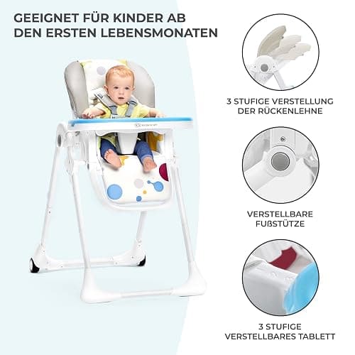 Kinderkraft Hochstuhl YUMMY, Kinderhochstuhl, Babystuhl, Kombihochstuhl, ab den Ersten Lebensmonaten, Fußstütze, Halbliegende Position, Bezug aus PU, Einfach zu Reinigen, Mehrfarben thumbnail 4