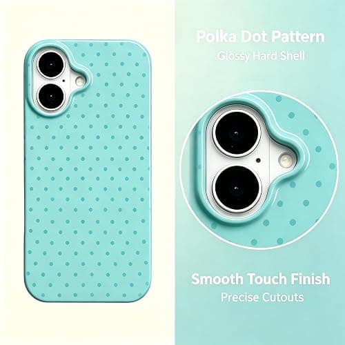 Luukalubo Teal Cute Polka Dot Glossy Slim Phone Case for iPhone 17 | Aesthetic Trendy Vintage Preppy Small Light Teal Green Dotted Shockproof Protective Cover for Women Girls thumbnail 4