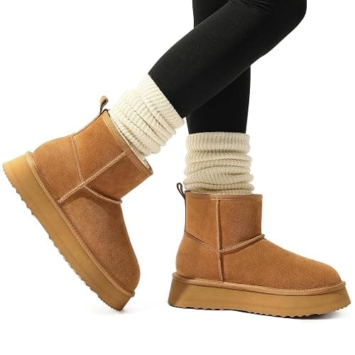 Litfun Suede Platform Mini Boots for Women Genuine Leather Fuzzy Ankle Winter Snow Boots with Fur Lined thumbnail 6