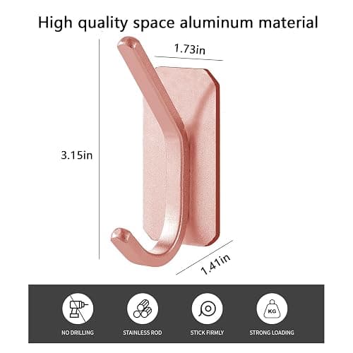 Paoli Heavy Duty Adhesive Hooks,Self-Adhesive Hooks Multiple Colors and Styles 30 lb Maximum Load for Home Schools and Offices (4pc, Rose Gold) thumbnail 3