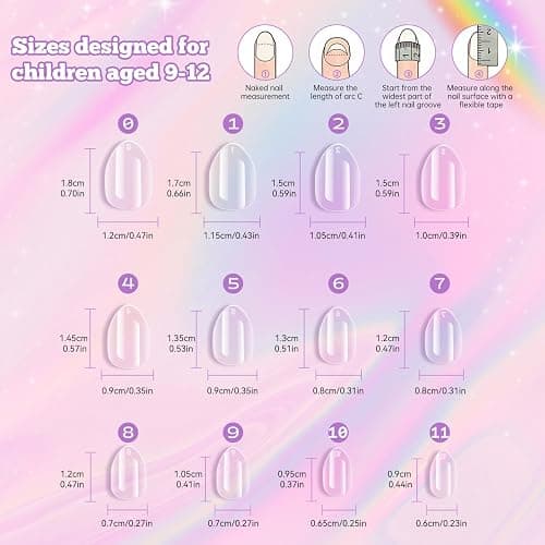 krofaue Almond Kids Nail Tips - Soft Gel Extra Short Press on Nails | 240Pcs 12 Sizes for Children Girls Clear Almond Fake Nails for DIY Manicure 9-12 years old thumbnail 6