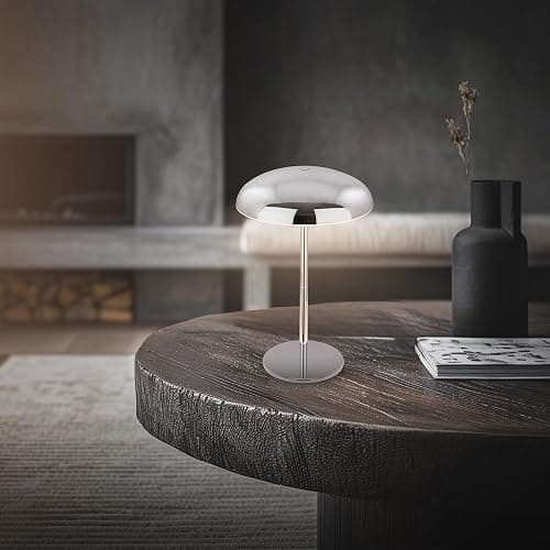 BRILONER - Lampe de table sans fil LED IP44 avec bord lumineux, variateur tactile, batterie interchangeable, lampe de chevet sans fil, lampe de salon à poser, chevet, 19,5x30,5 cm, chrome thumbnail 2