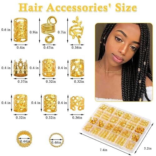 Lucomb 220 Pcs Gold Hair Jewelry for Braids, Loc Jewelry for Hair Dreadlock, Loc Charms for Women, Metal Gold Braids Rings Cuffs Clips for Dreadlock Accessories Clip Braids Extensions Decorations thumbnail 2