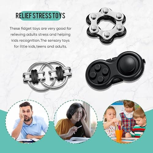 Gejoy 3 Pcs Fidget Toys Adults Set Handheld Fidgets Controller Pad Game Six Roller Chain Key Flippy Chain Autism Sensory for ADHD Add OCD Autism Anxiety Stress Relief Teen Kids(Black) thumbnail 6