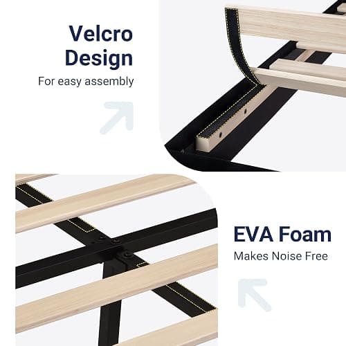 Allewie King Size Platform Bed Frame with Velvet Upholstered Headboard | Wooden Slats Support, Fully Upholstered Mattress Foundation, No Box Spring Needed, Easy Assembly, Noise-Free, Black thumbnail 5