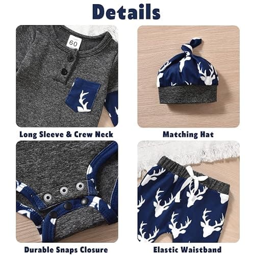 Aalizzwell Newborn Infant Baby Boys Fall Winter Outfit thumbnail 3