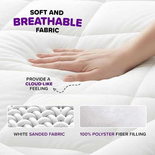 LUXE BEDDING Mattress Topper Double, 10cm Thick, Cloudlike Super Soft Microfiber, Hypoallergenic, Machine Washable, with Corner Elastic Straps White, (137 x 190cm) thumbnail 3