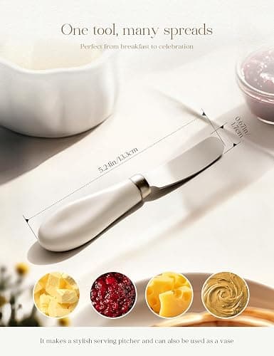 AISBUGUR 2 Pack Stainless Steel Butter Spreader Knife, Butter Knife with White Porcelain Handle, Cheese Butter Spreader Knives for Kitchen thumbnail 3