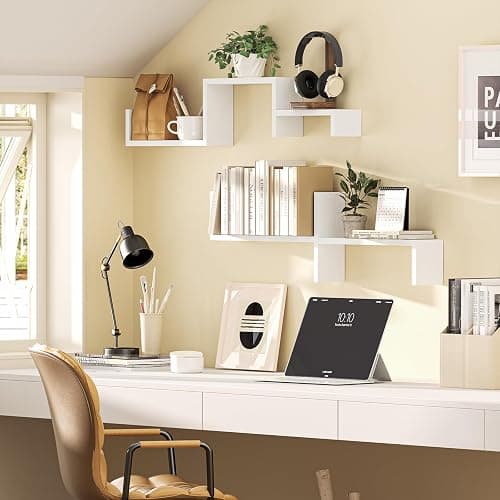 SRIWATANA Floating Shelves for Wall, Wall Shelves for Bathroom, Bedroom, Living Room, Kitchen, Office, Wood Shelves for Home Decor Set of 5 (Washed White) thumbnail 4