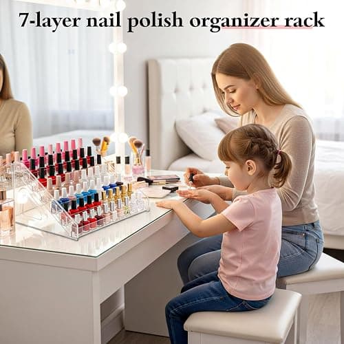 Oqqlin 2 Pcs 7 Layers Nail Polish Organizer, Clear Plastic Nail Polish Stand Large Essential Oil Storage Holder for Cosmetic, Eyeglasses, Perfume, Jewelry, Lipstick thumbnail 5