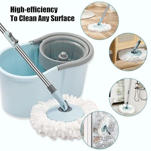 Spin Mop and Bucket with Wringer Set, 360° Spinning Mop Bucket System with 3 Microfiber Mop Replacement Heads, Adjustable Handle for Floor Cleaning (Light Blue) thumbnail 8