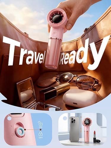 Cheerair Handheld Portable Fan, 6-Speed Powerful Mini Personal Fan, Rechargeable 5000mAh Battery with Up to 15 Hours Runtime, Pocket Turbo Fan with Smart LED Display, Ideal for Travel, Camping, Makeup thumbnail 6
