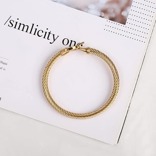 HX SHARE Twisted Cable Bracelet Stylish Fine Stainless Steel Cable Cuff Bracelet with Hook Clasp Bracelets Jewelry for Women thumbnail 3