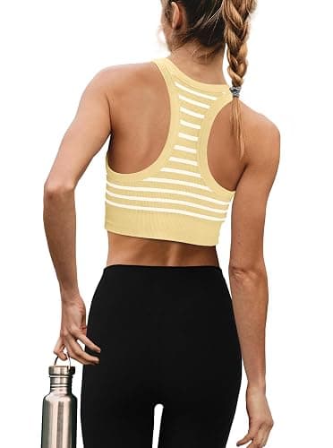 Yanekop Womens Yoga Sports Bra Longline Striped Workout Bras Supportive Scoop Neck Racerback Crop Athletic Tank Tops thumbnail 3
