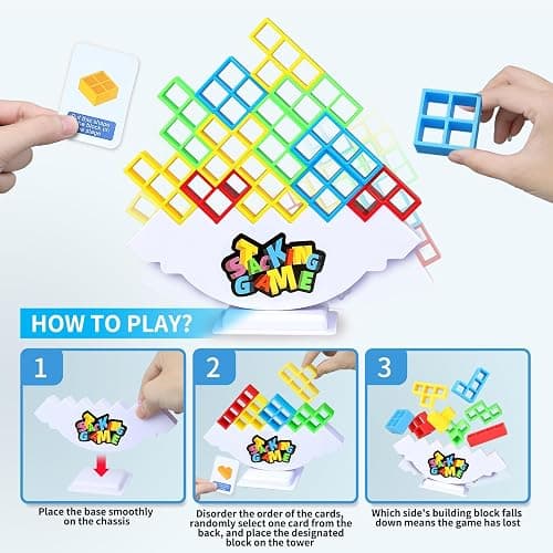 BBnote 48PCS Stack Game for Adult & Kids, Tetra Board Tower Games for Family Travel Party, 2 Players Balance Stacking Toy, Team Toys Building Block thumbnail 3