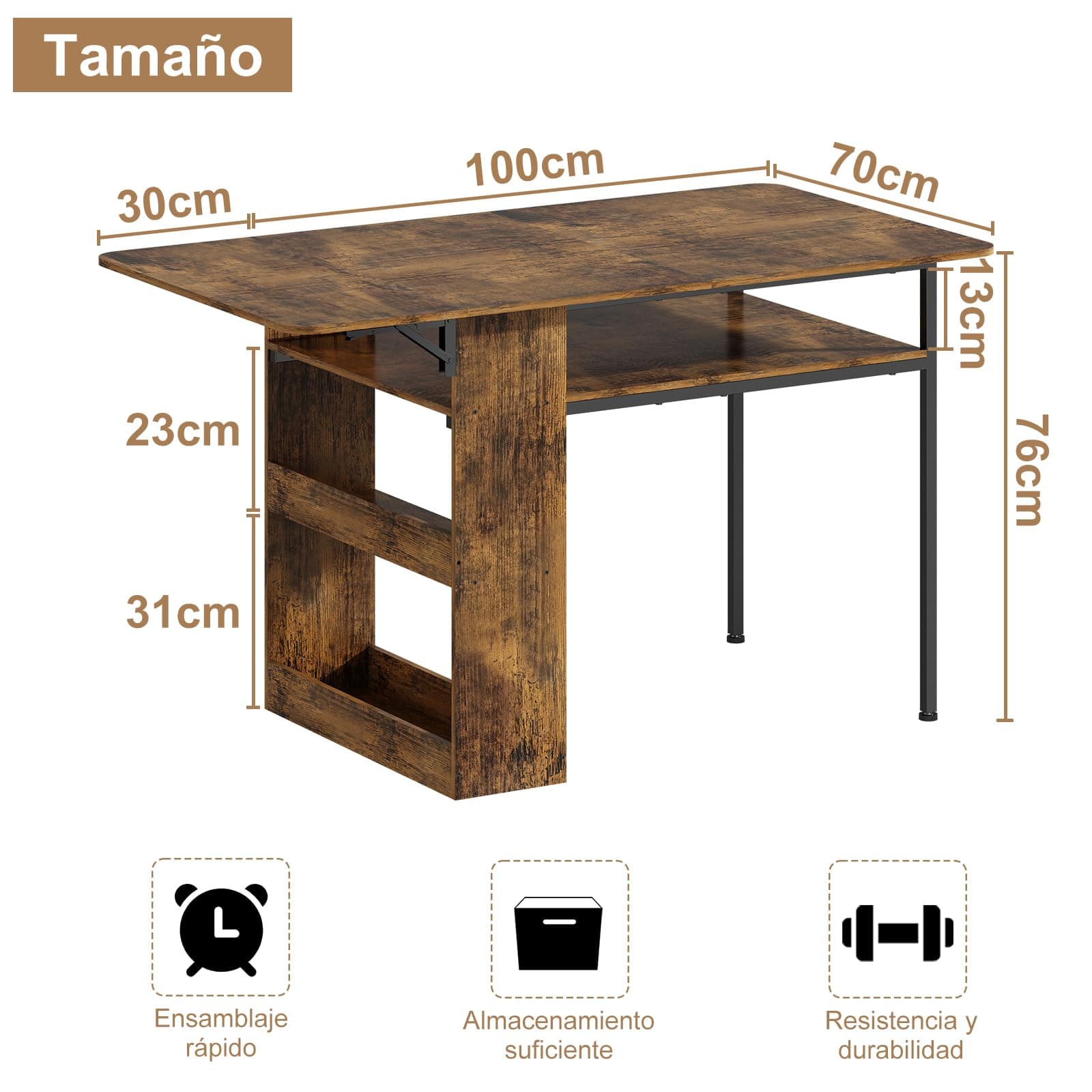 Mesa Plegable para Cocina, Mesa de Comedor con Estantes de Almacenamiento,Ahorro de Espacio, Mesa de Cocina 2 o 4 Personas Extensible, Adecuada para Sala de Estar, Cocinas, Terraza y Oficinas thumbnail 2