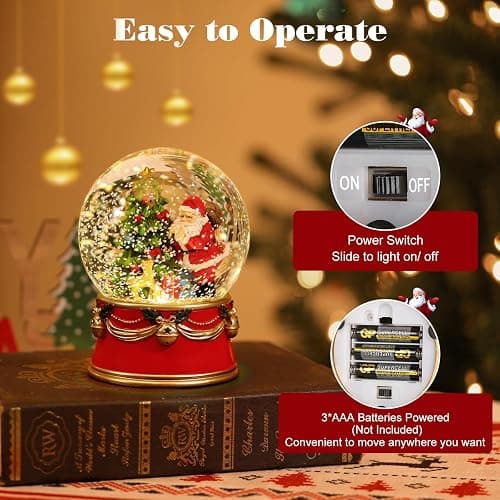 Lewondr Christmas Snow Globe, Santa Claus Electric Snow Globe with Snowflake & Lights, Battery Powered Xmas Water Globe, Christmas Decoration for Home, Holiday Party, Tabletop, Red thumbnail 4