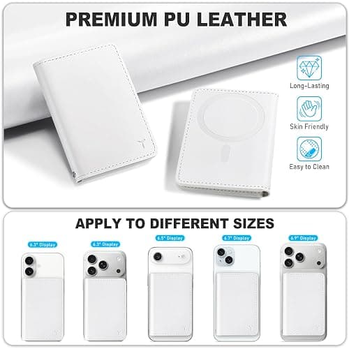 TUCCH for Magsafe Wallet with 6 Card Holders, RFID Blocking [Clear ID Window] PU Leather Men Women Folio Magnetic Phone Wallet for iPhone 17/16/15/14/13/12/Plus/Air/Pro/Pro Max Series, White thumbnail 6
