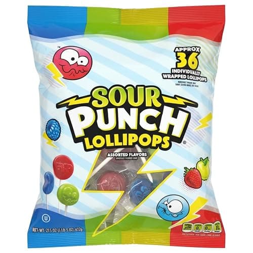 Adams & Brooks, Inc. Sour Punch Lollipops Sour Fruit, Individually Wrapped 36 Count - Image 1