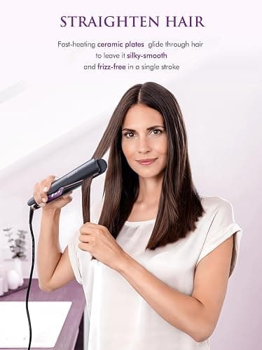 LANDOT Hair Straightener and Curler 2 in 1, Twist Flat Iron 1" Dual Voltage | Anti-Frizz Tourmaline Ceramic Float Plates, Fast 30s Heat-Up, 12 Temp 250-450F, All Hair Types, Auto Shut-off thumbnail 4