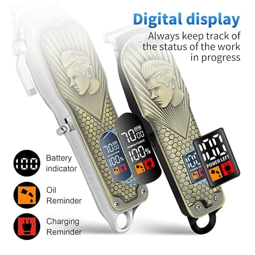 HIENA PRO Professional Hair Clippers for Men, Cordless Hair Clipper for Barber Clippers and Trimmer LED Haircut Set with Foil Shaver, Nose Trimmer, Rechargeable Clippers for Men thumbnail 5