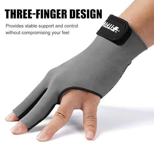 FITFIV Billiard Pool Glove for Left Hand 3 Finger, Durable Double Stitching, Snooker Cue Sport Glove Adjustable Popular Sizes for Men & Women thumbnail 3