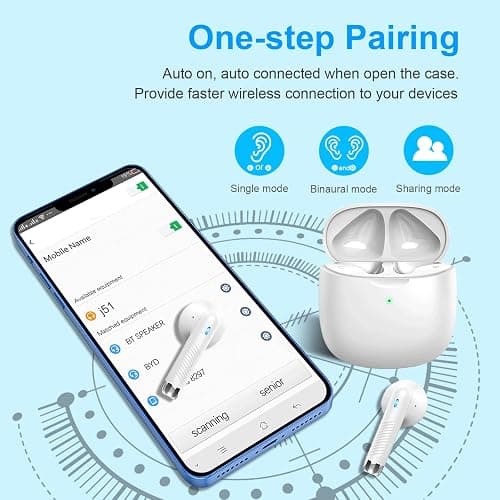 Jxrev Wireless Earbuds, Bluetooth 5.4 Headphones in Ear with Noise Cancelling Mic, Earbuds Stereo Bass, IP7 Waterproof Sports Earphones, 32H Playtime USB C Charging Buds White for Android iOS thumbnail 3
