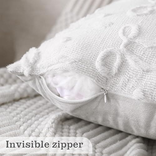 Mixweer Cream White Bow Throw Pillow Covers 18x18 Set of 2 Coquette Decorative Pillow Covers Soft Plush Faux Wool Aesthetic Pillowcases Preppy Room Decor for Bed Sofa Couch Living Room thumbnail 2