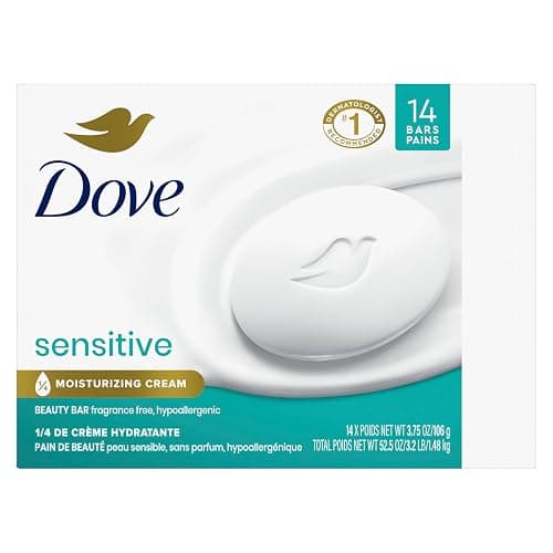 Dove Beauty Bar More Moisturizing Than Bar Soap for Softer Skin, Fragrance-Free, Hypoallergenic Beauty Bar Sensitive Skin With Gentle Cleanser 3.75 oz 14 Bars thumbnail 3