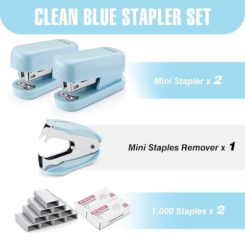 WORKPRO Mini Stapler with Staples, Blue Stapler Set Includes Two Small Staplers, One Staple Remover, 2000 Standard Staples, Lock Design, Non-Slip Base - Staplers for Desk, Classroom, Office thumbnail 3