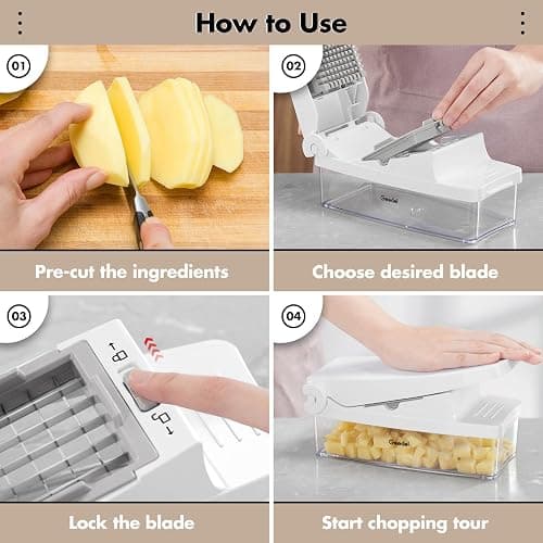 Geedel Vegetable Cutter, Onion Cutter Pro Food Chopper, Kitchen Vegetable Slicer Dicer Cutter Grater, Veggie Chopper with container for Salad Onion Potato Carrot (4 in 1, White) thumbnail 7