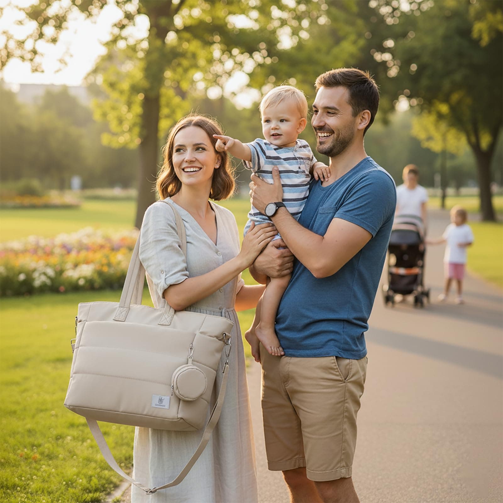 Pañales Mochila Multifuncional Bolsa Pañalera Plegable Gran Capacidad con Cambiador Portátil Impermeable y Estuche para Chupete, Pañalera Tipo Tote de Viaje Regelo Ideal para Mamás Papás thumbnail 7