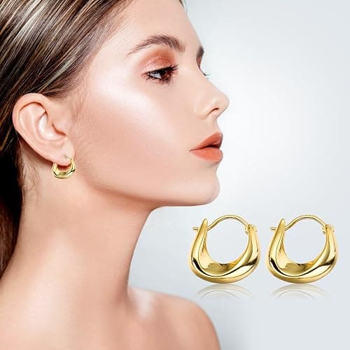 JeHwuel 6 Pairs Gold Hoop Earrings Set for Women, 14K Gold Plated Huggie Chunky Earring Variety Pack, Hypoallergenic Thick Jewelry Gift thumbnail 7