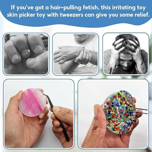 Zeng Zhang Picky Pad Fidget, A Pimple Popping Toy with Tweezers Relief from Trichotillomania, ADHD and OCD, CE CPC Certification, Food Grade Silicone (Challenge Edition -2PCS/2.36IN) thumbnail 3