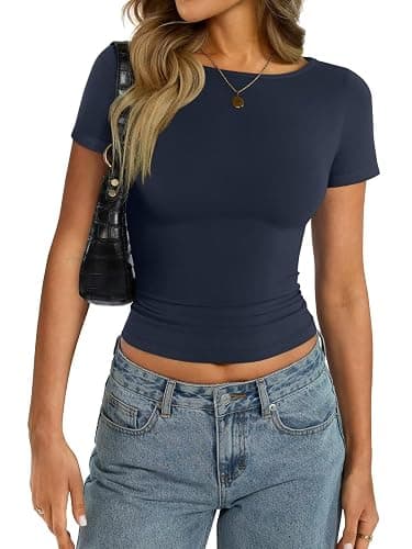 EasyGala Womens Cotton Boat Neck Short Sleeve Shirts Summer Crop Tops Basic Going Out Tee Fashion Y2K Outfits 2026 - Image 1