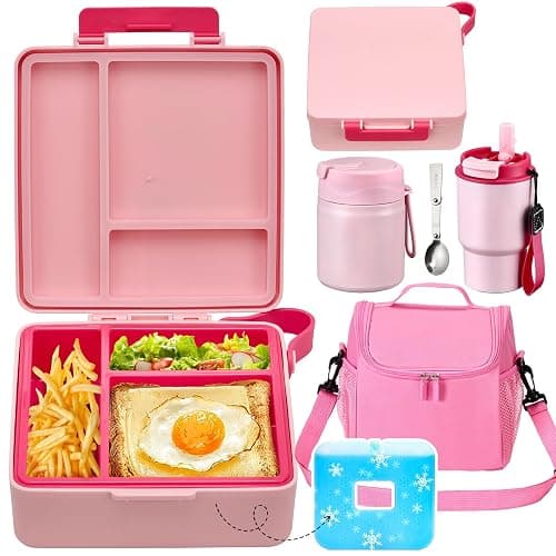 Pawtong Lunch Box Set with Bento Box Container, 17OZ Stainless Steel Food Soup Thermo, Kids Water Bottle & Portable Insulated Lunch Bag – Leakproof, Hot/Cold Retention for School, Travel(Pink) - Image 1