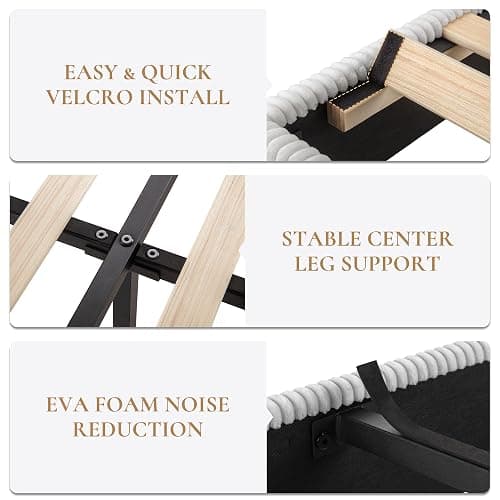 SHA CERLIN Full Size Corduroy Upholstered Platform Bed Frame with Vertical Channel Tufted Wingback Headboard, 8" Under Bed Storage, Wooden Slats & Metal Frame Support, Easy Assembly, White thumbnail 7