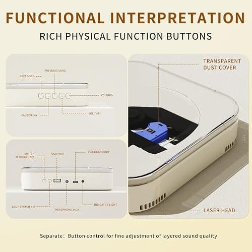 Portable CD Player with Transparent Lid, Speakers, Bluetooth, USB Port thumbnail 6
